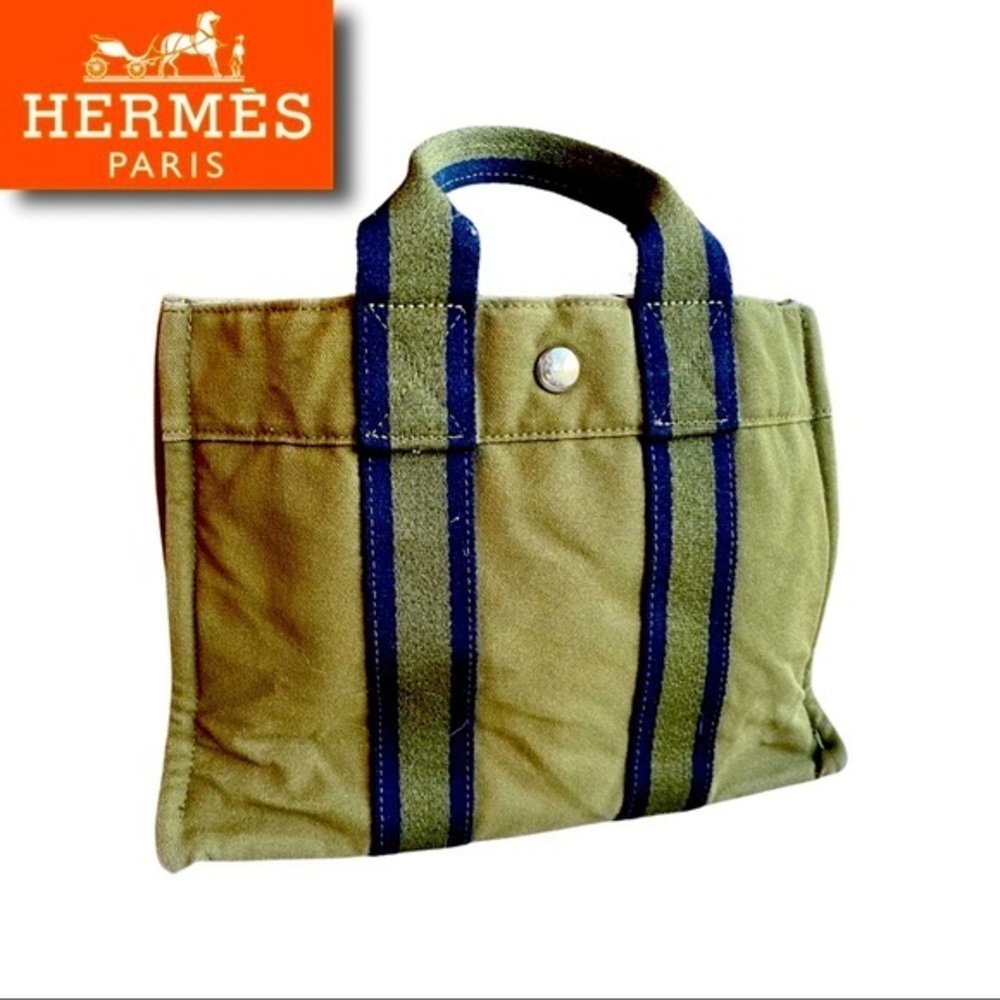COPY - Hermès Green Cotton Canvas FOURRE TOUT PM …